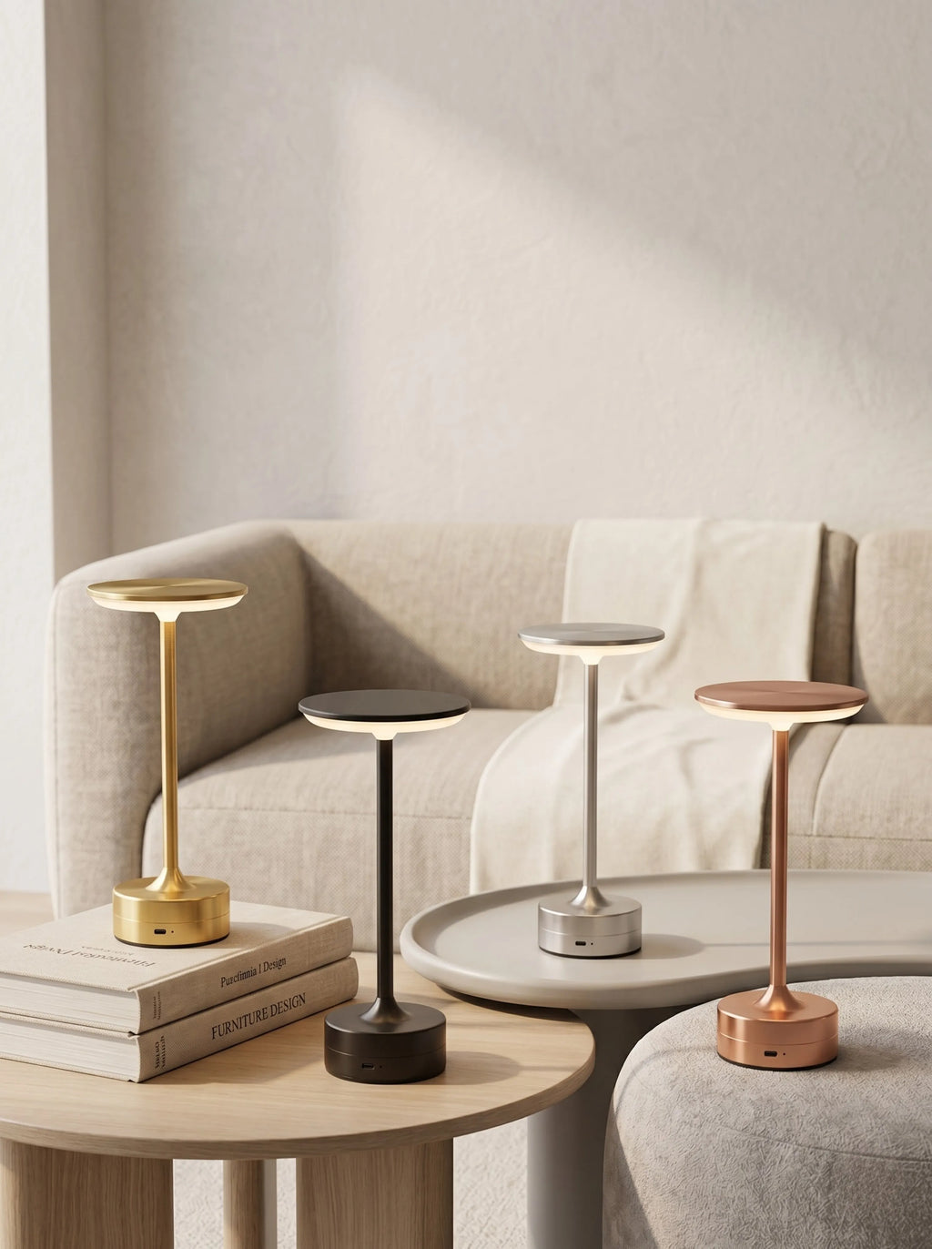 Lampe métal dorée sans fil rechargeable USB-C - finition or
