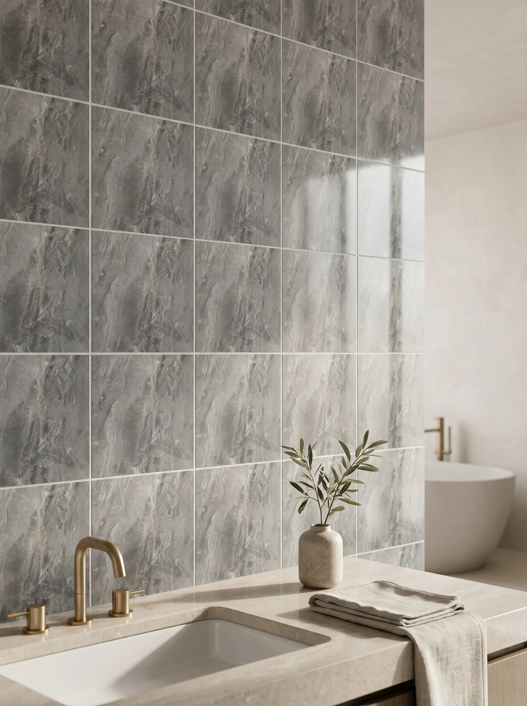 Crédence marbre calacatta or auto-adhésive - salle de bain