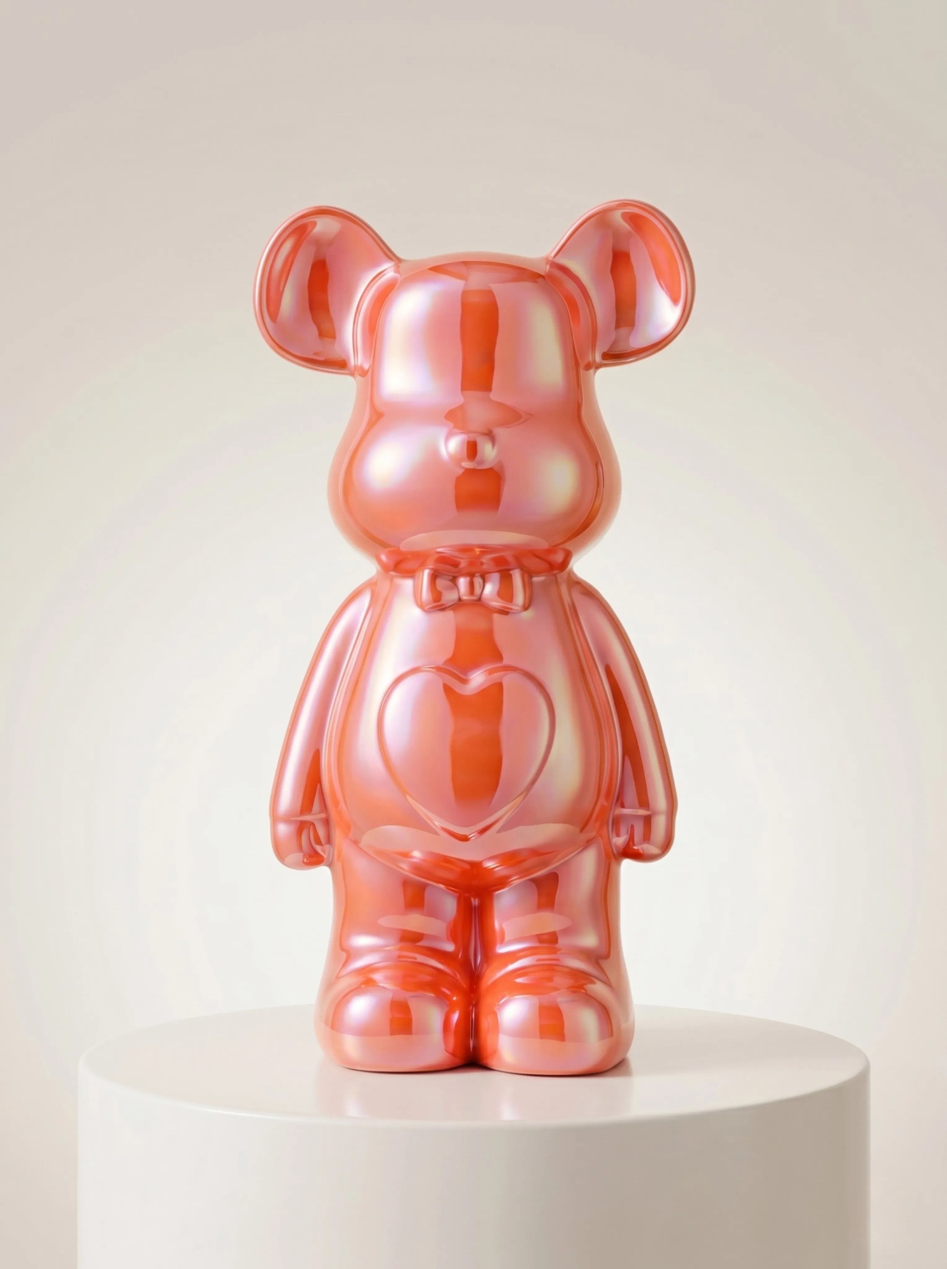 Statue ours céramique rose poudré - cadeau original