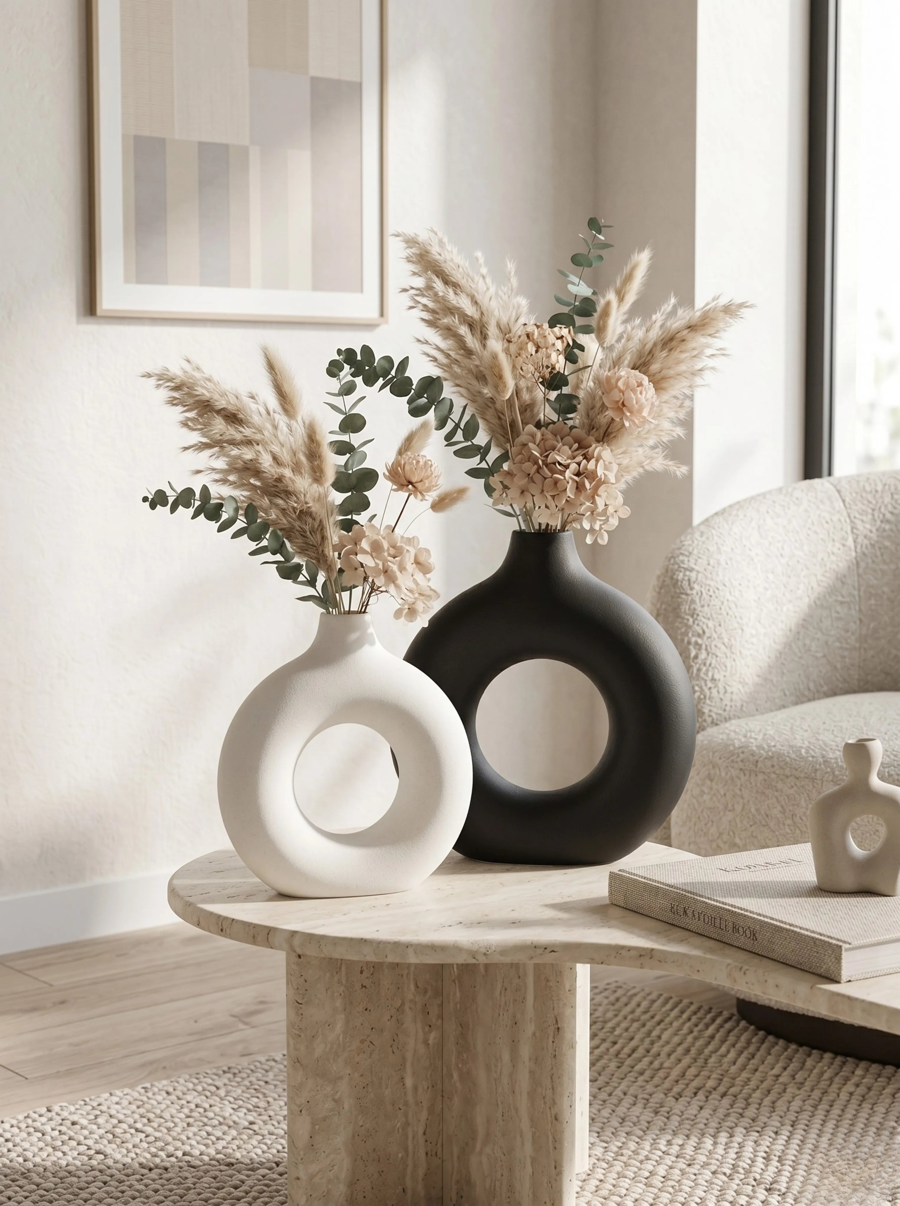 Vase anneau céramique minimaliste - finition noire