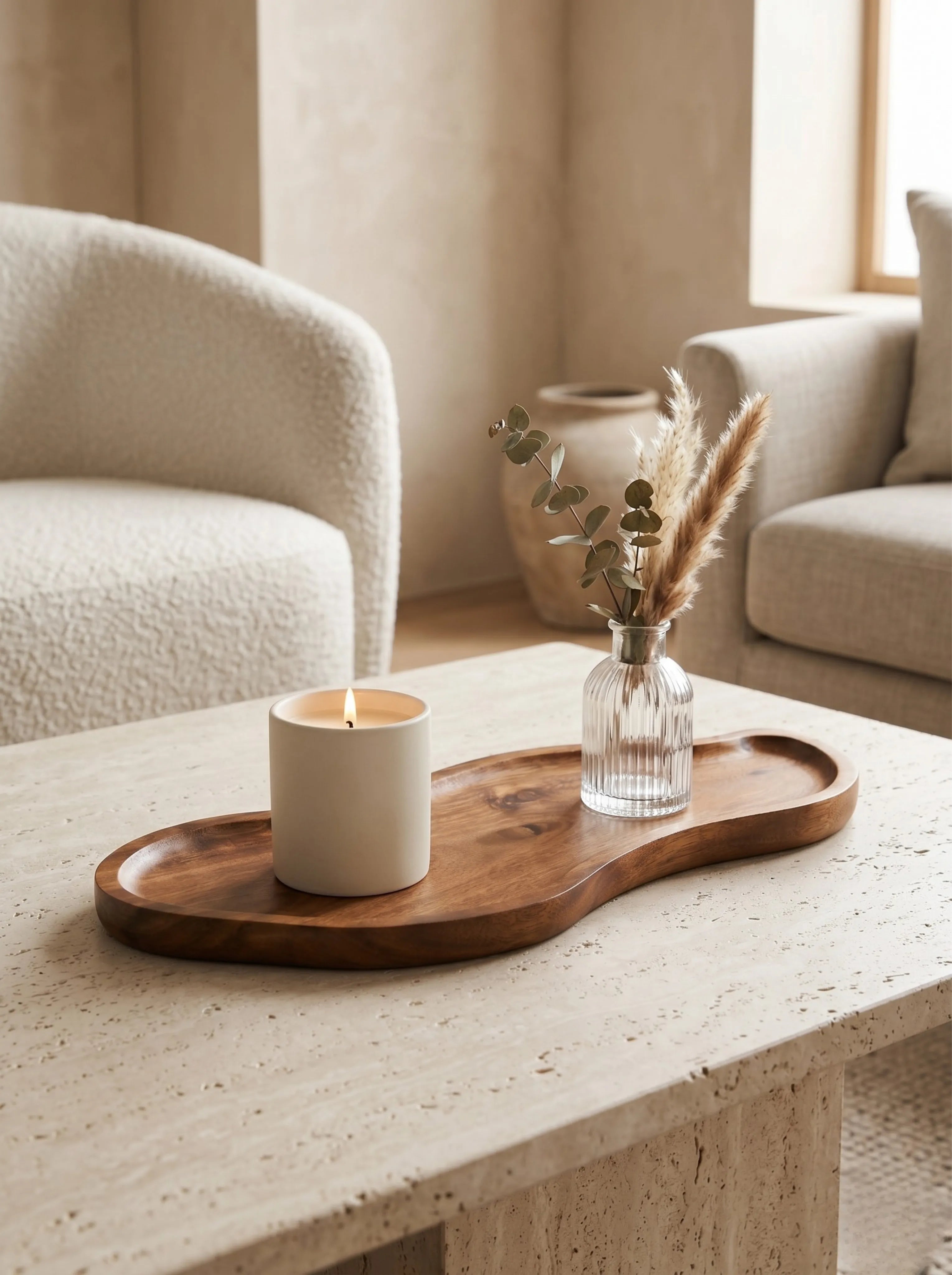 Plateau acacia naturel - posé sur table salon