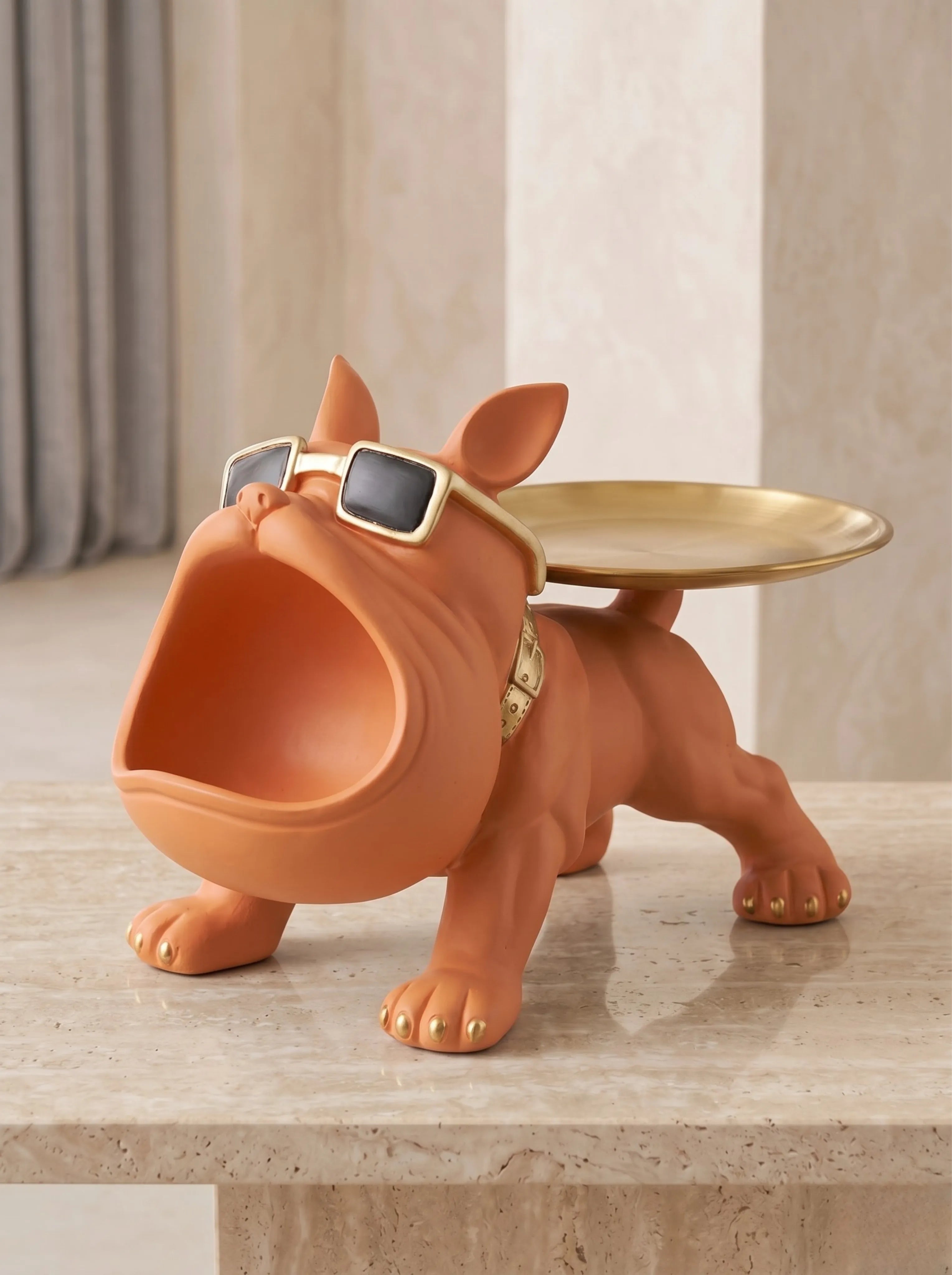 Vide-poche bouledogue orange - rangement clés bijoux