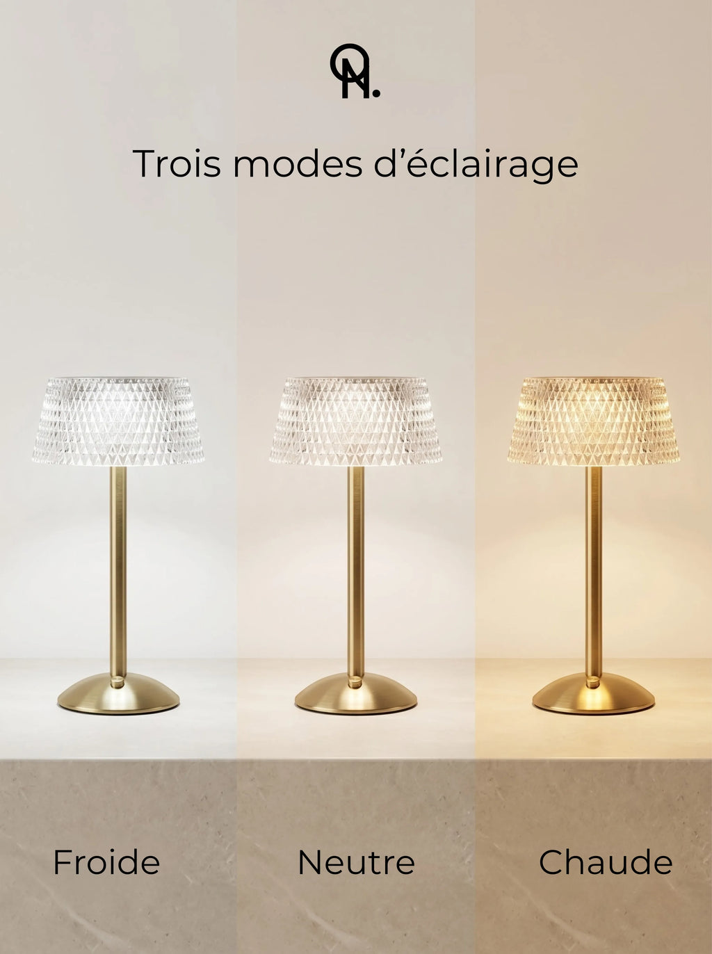 Lampe cristal rechargeable - posée sur bureau